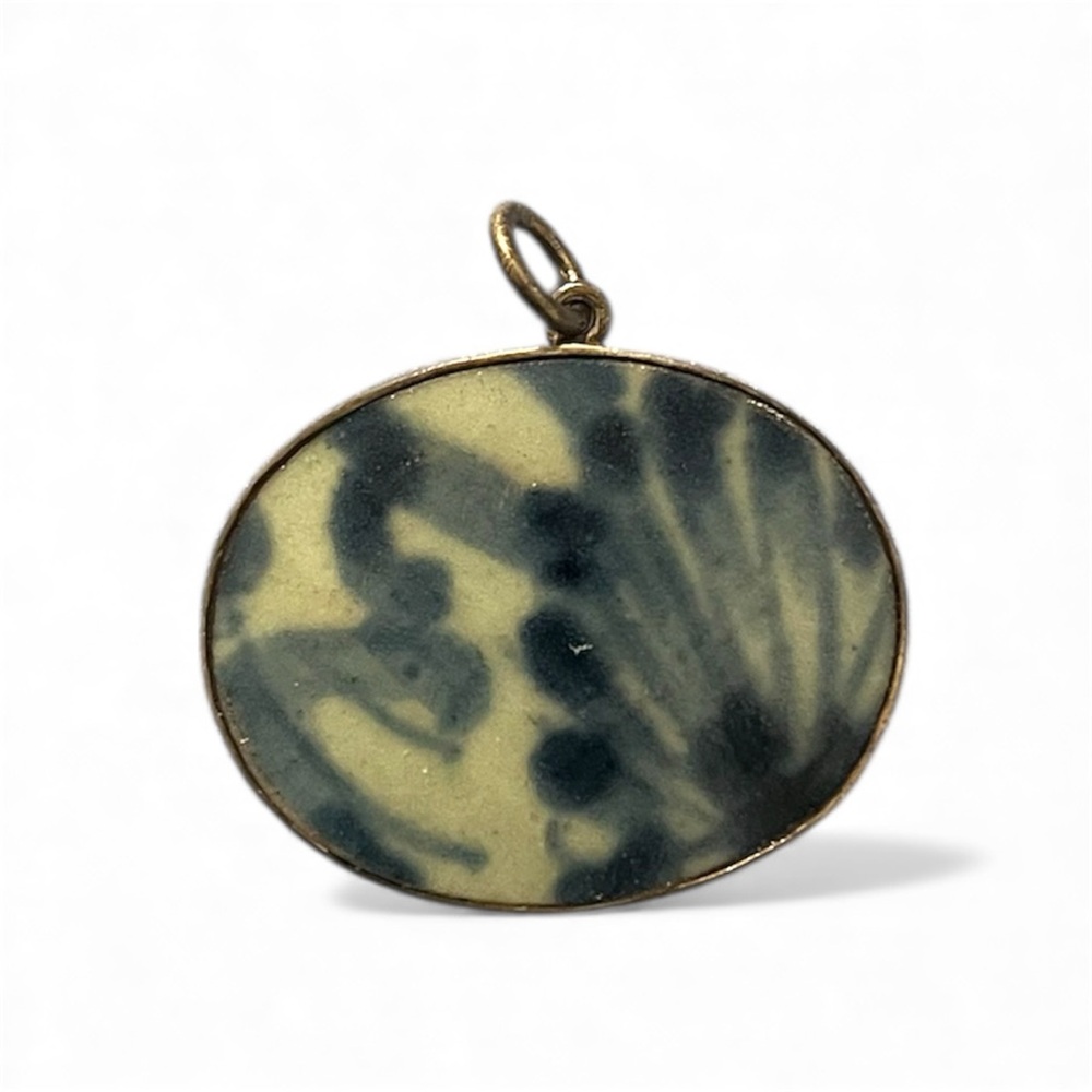 Vintage 925‎ Sterling Silver Chinese Porcelain Pendant